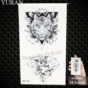 YURAN Black Ģeometriskā Pagaidu Tetovējumiem Sievietēm Body Art Kalna Grims Ainavu Tetovējumu Uzlīmes Vīriešiem Priede, Viltus Roku Tatoos