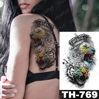Ūdensnecaurlaidīgus Pagaidu Tetovējumu Uzlīmes, Tīģeri, Lauvas Kroņa Tetovējumiem Vilku Mēness Sapnis Ķērējs Body Art Roku Viltus Tetovējums Sievietes Vīrieši