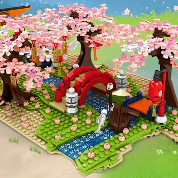 Japāņu stila Sakura Lauka Modeli, Celtniecības Bloki, Ziemassvētku rotājumi Pilsētas Street View Bērnu Rotaļu Tehnisko Celtniecības Bloku Skaitļi