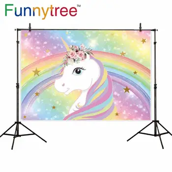 Funnytree fotogrāfija photophone fons varavīksnes vienradzis sky bērniem dzimšanas dienas ballīti foto fona photocall foto studija