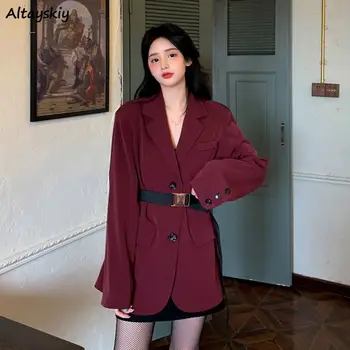 Bleizeri, Sieviešu Pavasara Drēbes Ir 2021. Retro Bordo Elegants Modes Elegants Koledžas Visas spēles Vintage Zaudēt Vienkāršs Dizains Velveta