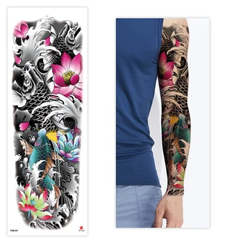 Lielu Roku Piedurknēm Tetovējums Koi Lotus Ūdensnecaurlaidīgus Pagaidu Tatto Uzlīmes Eņģeļu Spārnu Vilku Pavasarī Body Art Pilna Viltus Tetovējums Vīrieši Sievietes