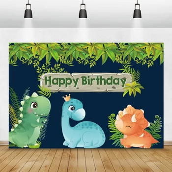 Karikatūra Dinozauru Dzīvniekiem Fons Bērnu Happy Birthday Party Fotogrāfijas Fona Bērnam Vārdu Custom Plakātu, Photocall Banner