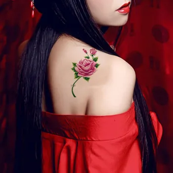 Sieviete Ūdensnecaurlaidīgus Pagaidu Tetovējums Pagaidu Tetovējums uz Ķermeņa Viltus Tetovējumu Uzlīmes Sexy Ziedu Roze