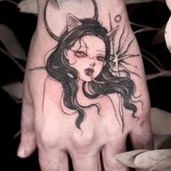 Tumšā Roze Mīlestība Klauns Ragana Changle Pirkstu Laukumā Tetovējums Ins Izturīgs, Ūdensnecaurlaidīgs Valdonīgs Ķermeņa Grims Ūdensizturīgs Tatuajes