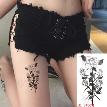 Ūdensnecaurlaidīgus Pagaidu Tetovējumu Uzlīmes Black & White Rose Lapu Ins Viltus Tetovējumiem Flash Tatoos Roku Body Art Sievietēm, Vīriešiem 10.5*6cm