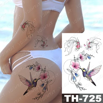 Ūdensnecaurlaidīgus Pagaidu Tetovējumu Uzlīmes, Roze, Peonija Ziedu, Putnu, Zivju Flash Tetovējumiem Sieviešu Gudrs Body Art Viltus Tetovējumiem Vīriešiem