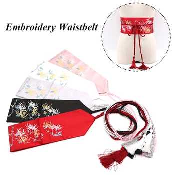Ir 2021. Jaunu Japāņu Kimono Japāna 5 Krāsu Pušķis Obi Izšuvumi Ziedi Jostu Vintage Plata Josta Sieviešu Modes Jūra Mežģīnes Up Savvaļas