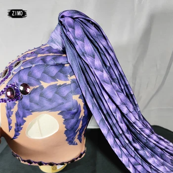Modes Rhinestone Sevis stila Parūka Sieviešu Kristāla Gari Mati Cepures gogo Naktsklubs Puses violeta Galvassegu Dejotāju Skatuves Accessorie